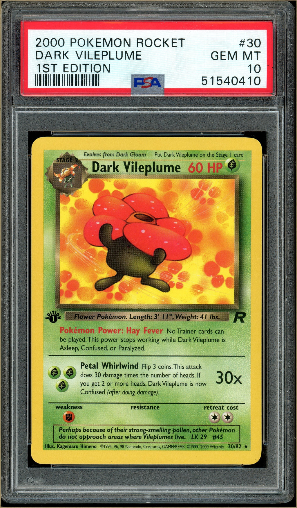 Pokémon - Dark Vileplume - Team Rocket 1st Edition #30 PSA 10